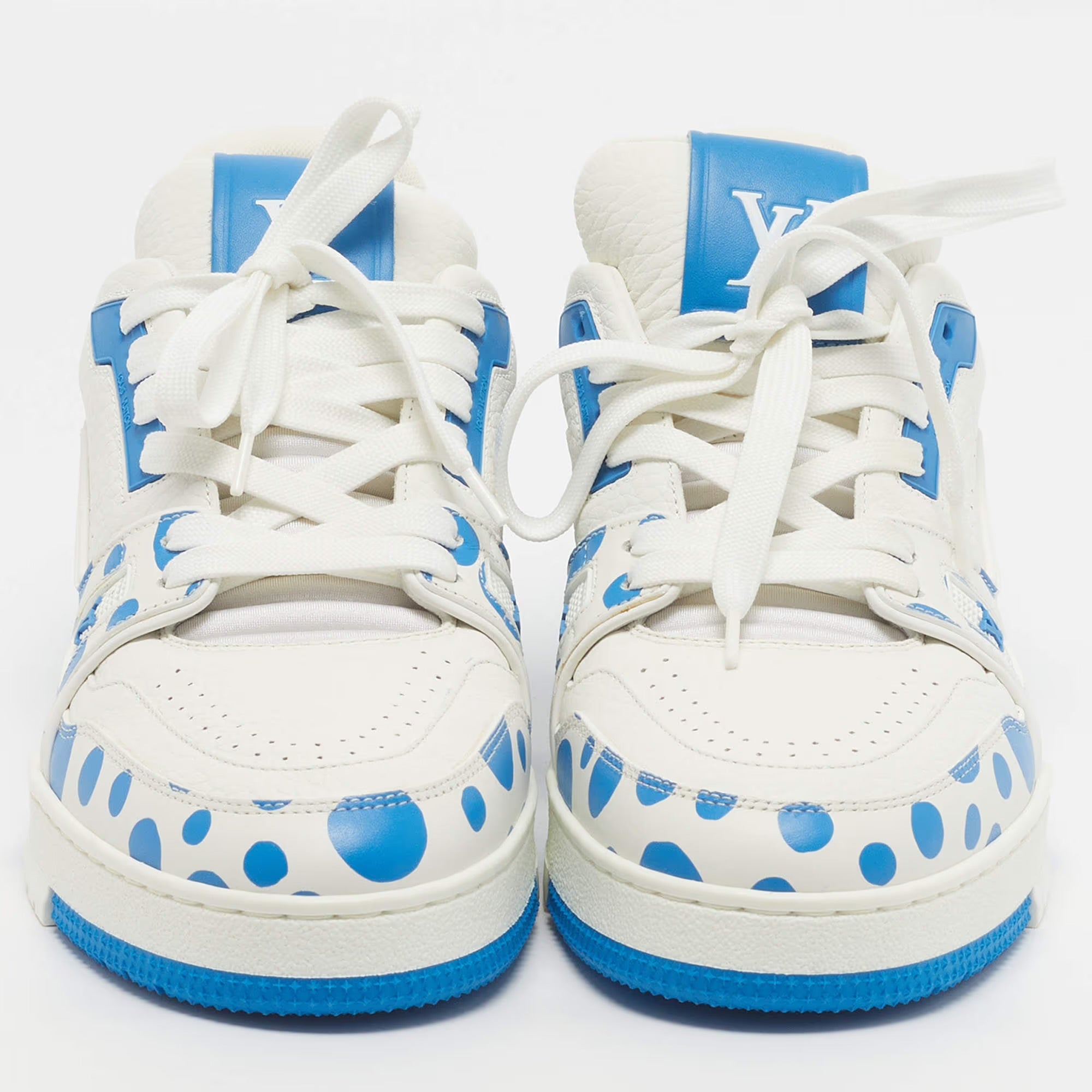 Louis Vuitton Yayoi Kusama X Trainer Size 41 White/Blue Leather Lace Up Sneakers