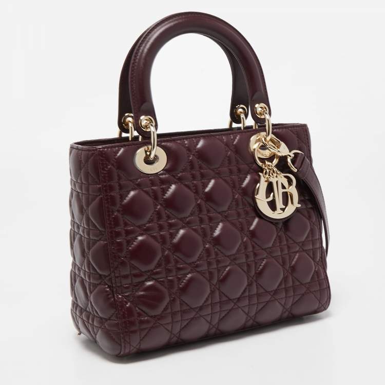 Dior Burgundy Cannage Leather Medium Lady Dior Tote