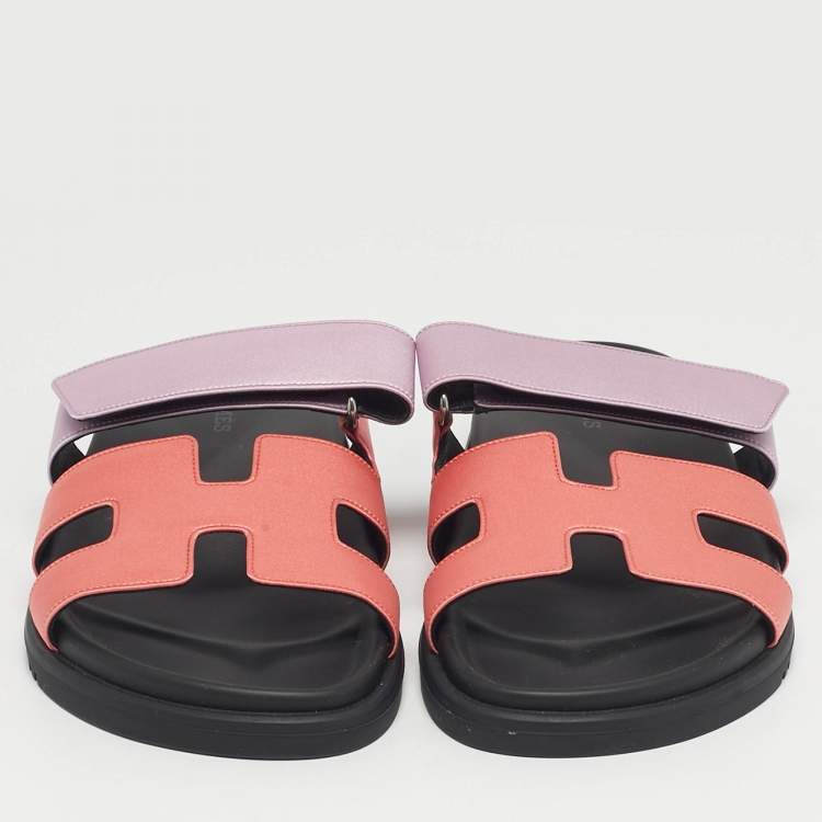 Hermès Pink/Purple Satin Chypre Flat Sandals Size 37.5