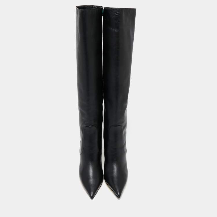 Jimmy Choo Black Leather Over Knee Length Boots Size 38