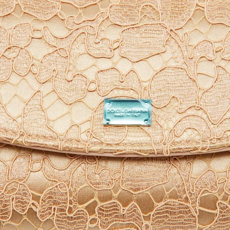 Dolce & Gabbana Beige Lace and Satin Sicily Flap Clutch