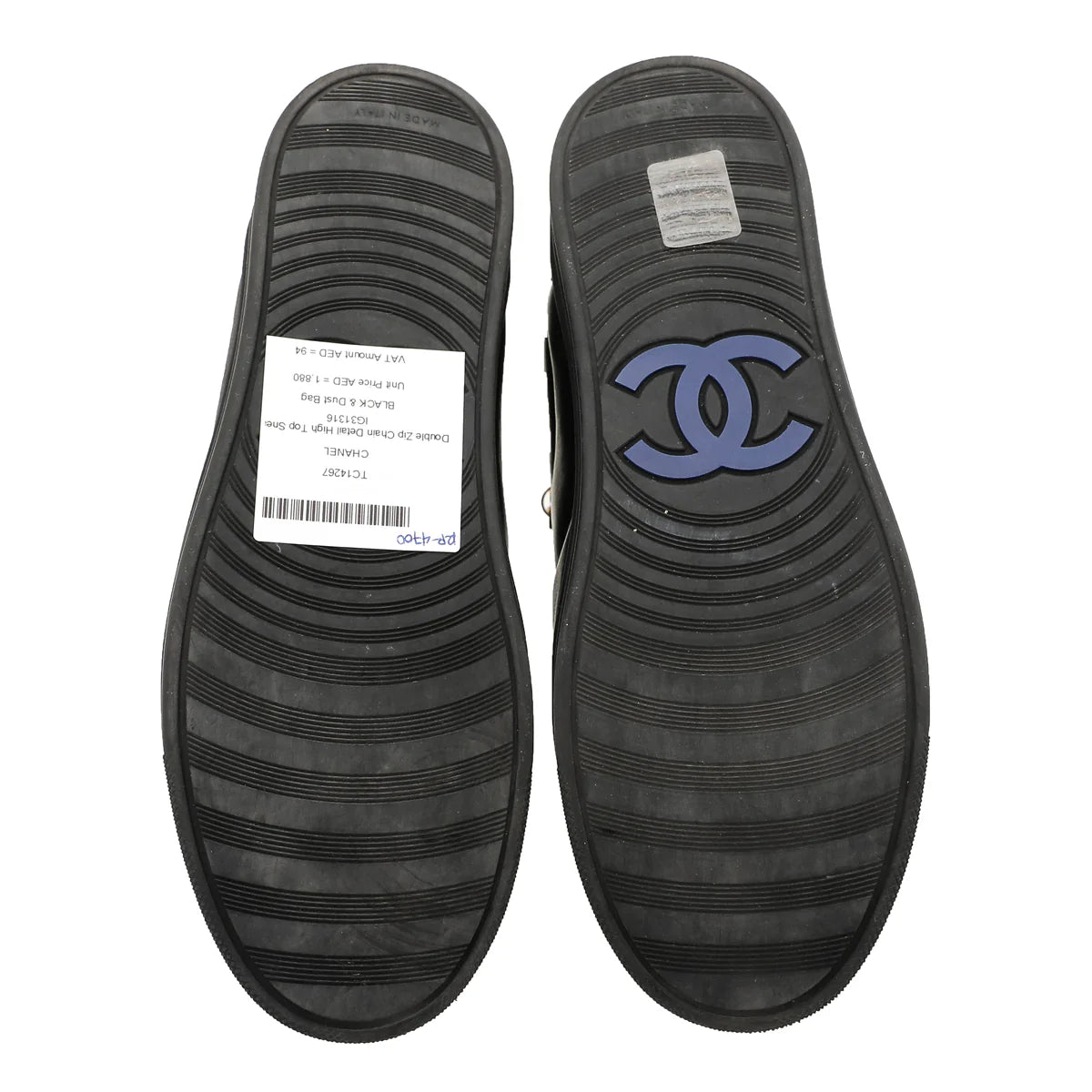 Chanel Black Double Zip Chain Detail High Top Sneakers 36