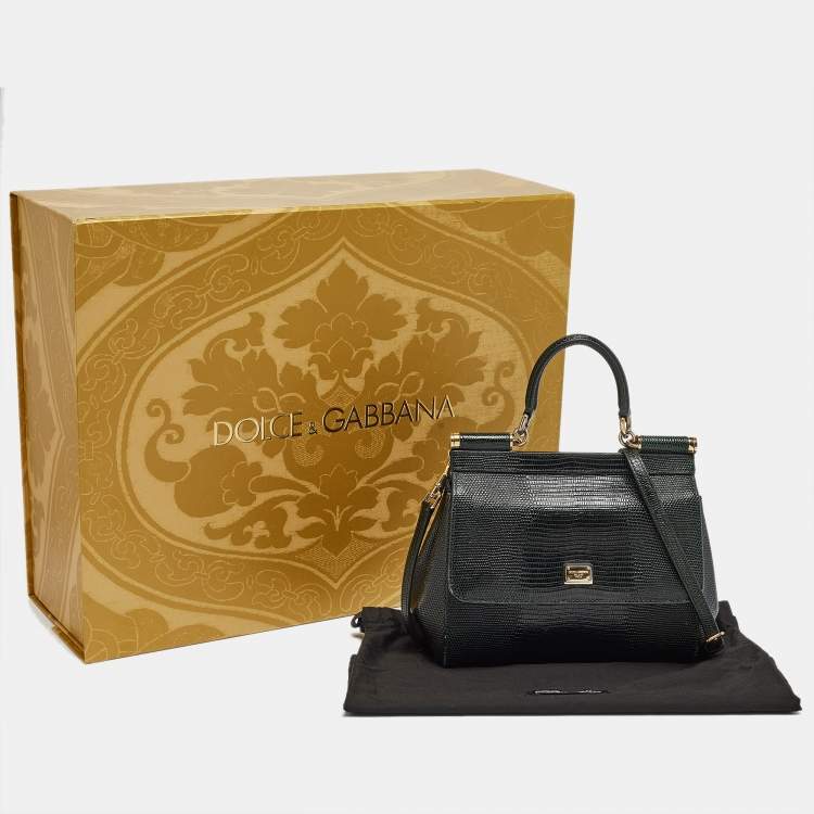 Dolce & Gabbana Green Lizard Embossed Leather Small Miss Sicily Top Handle Bag