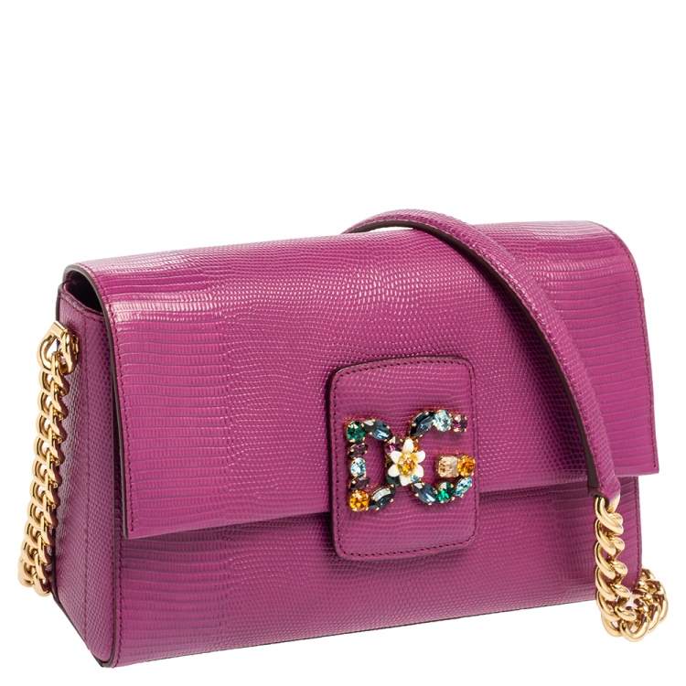 Dolce & Gabbana Magenta Lizard Embossed Leather DG Millennials Shoulder Bag