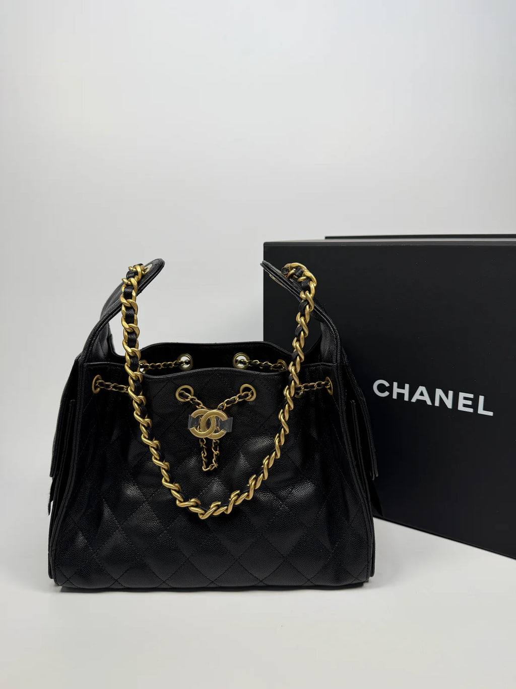 CHANEL 25 SMALL IN BLACK CAVIAR LEATHER WITH GHW