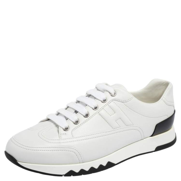 Hermes White Leather Low Top Trail Sneakers Size 39