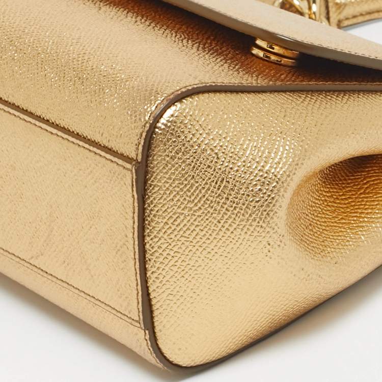 Dolce & Gabbana Gold Leather Small Miss Sicily Top Handle Bag