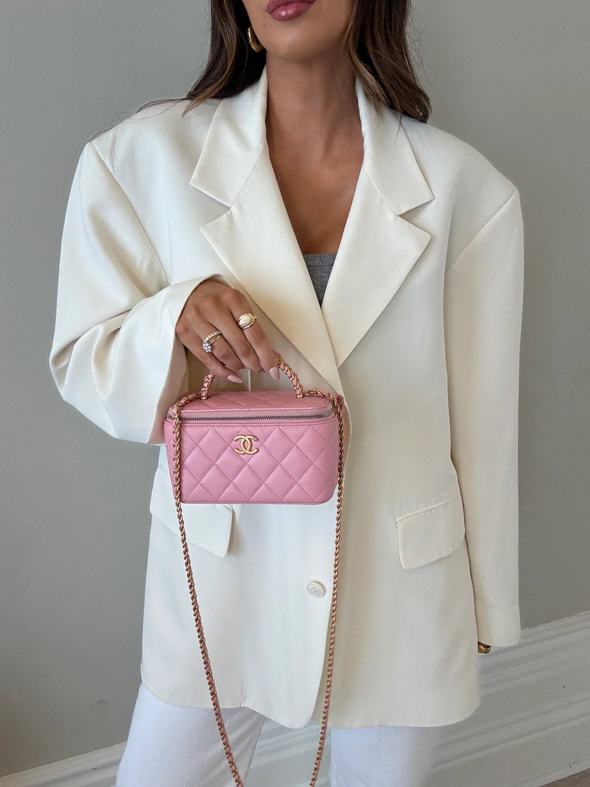 CHANEL VANITY RECTANGULAR WITH TOP HANDLE PINK LAMBSKIN GHW