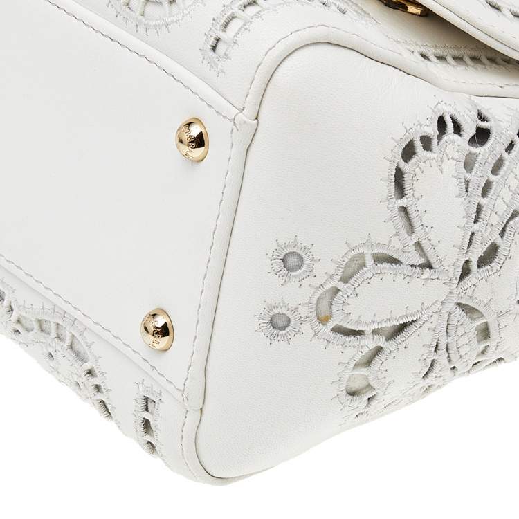 Dolce & Gabbana White Floral Leather Miss Sicily Top Handle Bag
