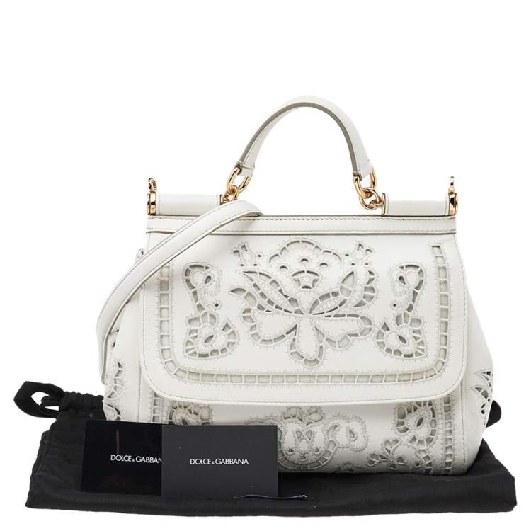 Dolce & Gabbana White Floral Leather Miss Sicily Top Handle Bag