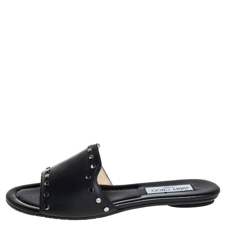 Jimmy Choo Black Leather Studded Nanda Mules Size 39