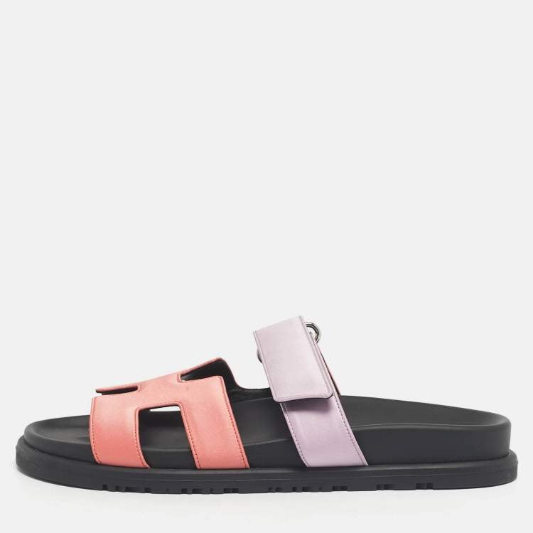 Hermès Pink/Purple Satin Chypre Flat Sandals Size 37.5