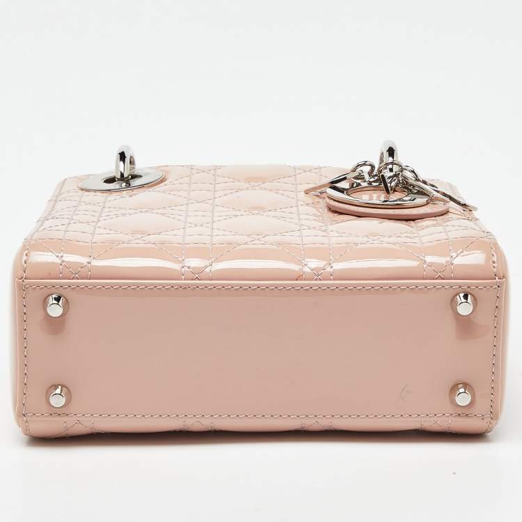 Dior Pink Cannage Patent Leather Mini Lady Dior Tote
