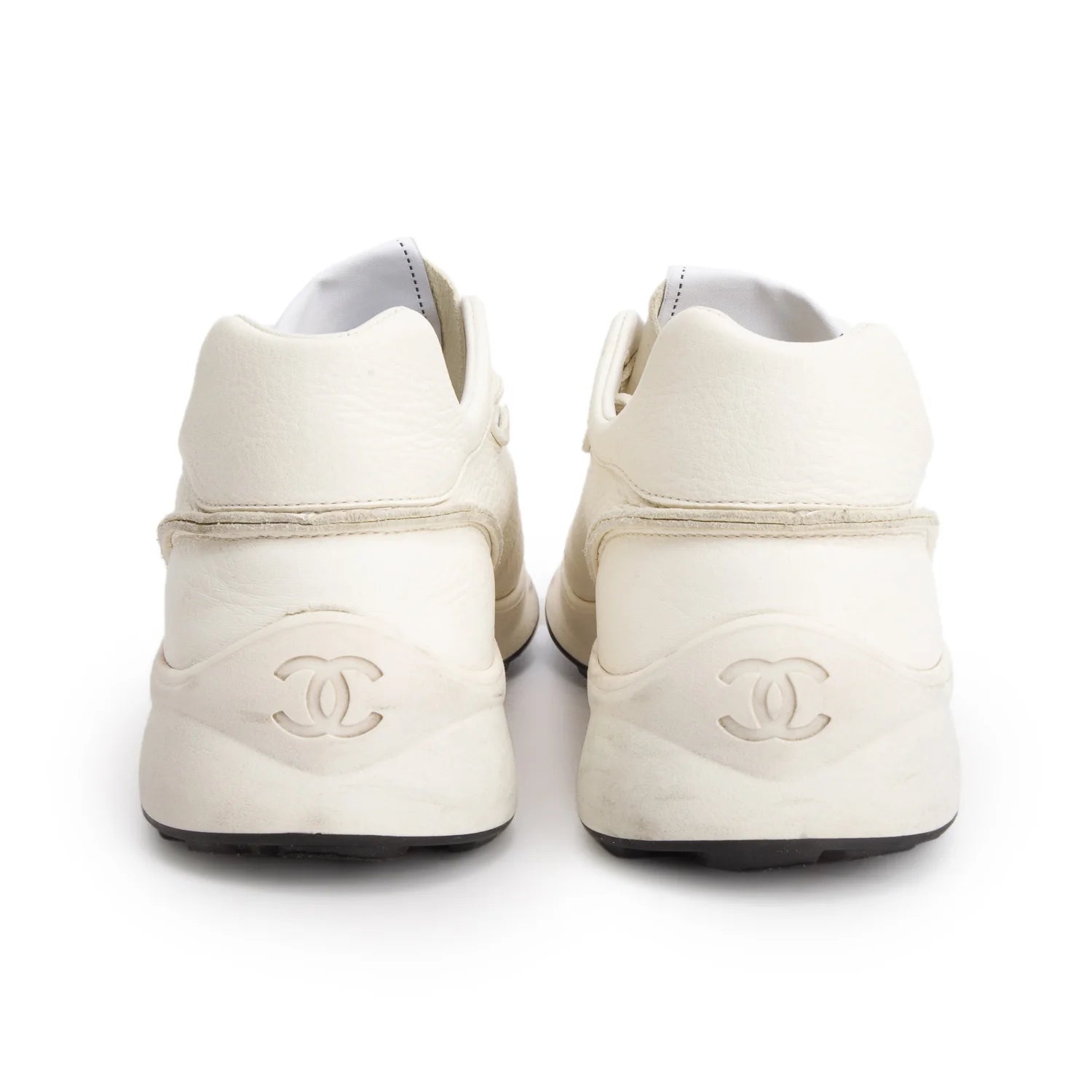 Chanel Cream Calfskin CC Sneakers, Women's Size 37