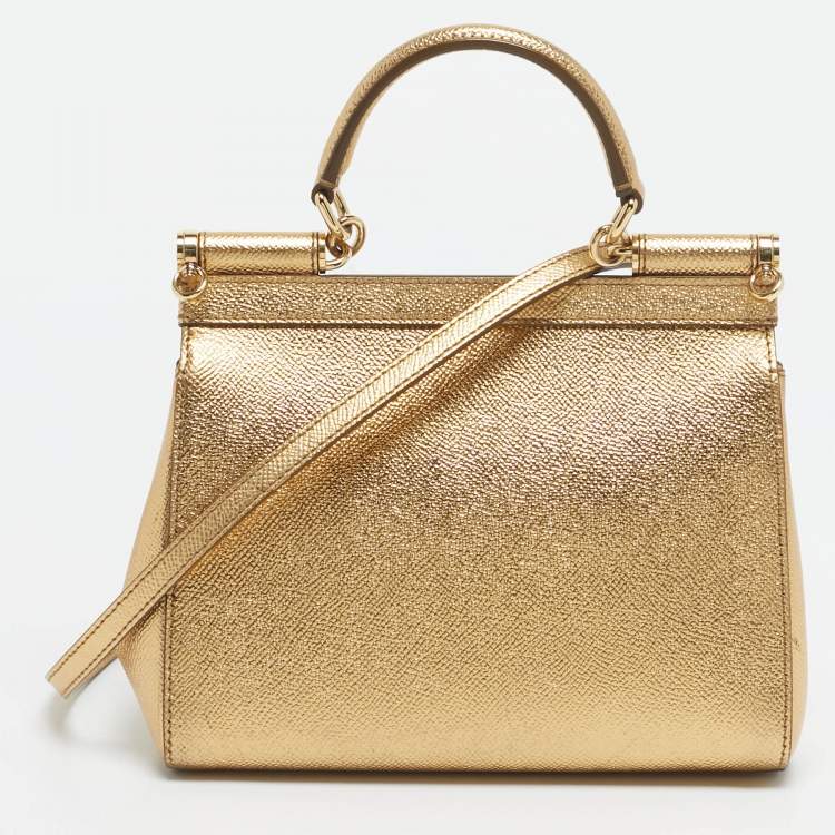 Dolce & Gabbana Gold Leather Small Miss Sicily Top Handle Bag
