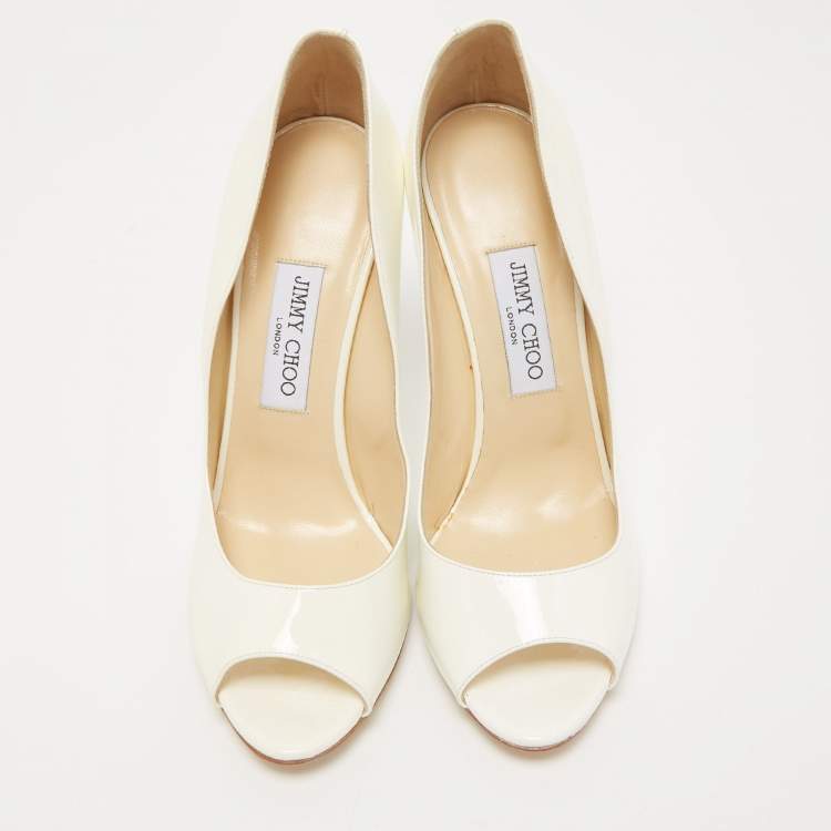 Jimmy Choo Off White Patent Leather Baxen Wedge Pumps Size 41