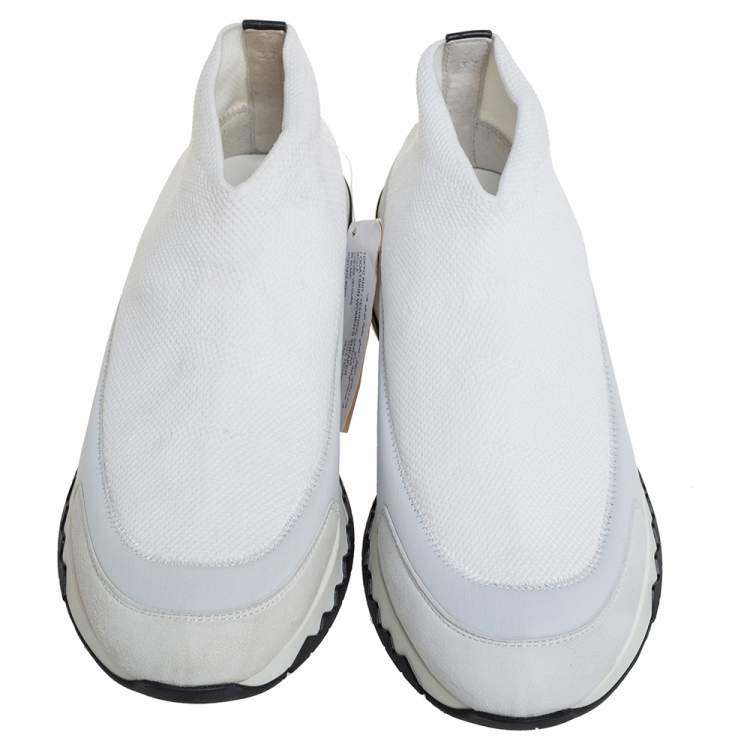 Hermes White Knit Fabric And Neoprene Tokyo Slip On Sneakers Size 37