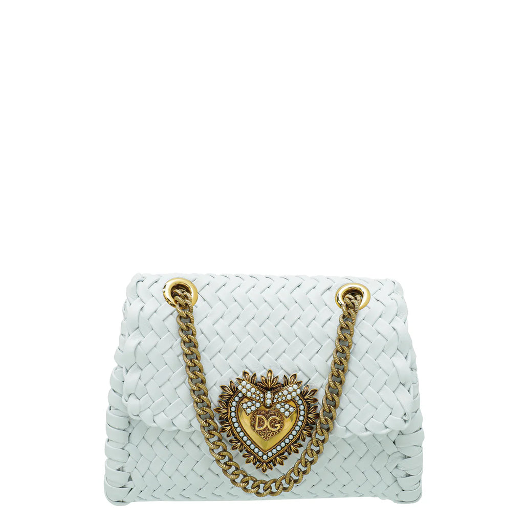 Dolce & Gabbana White Woven Devotion Small Chain Bag
