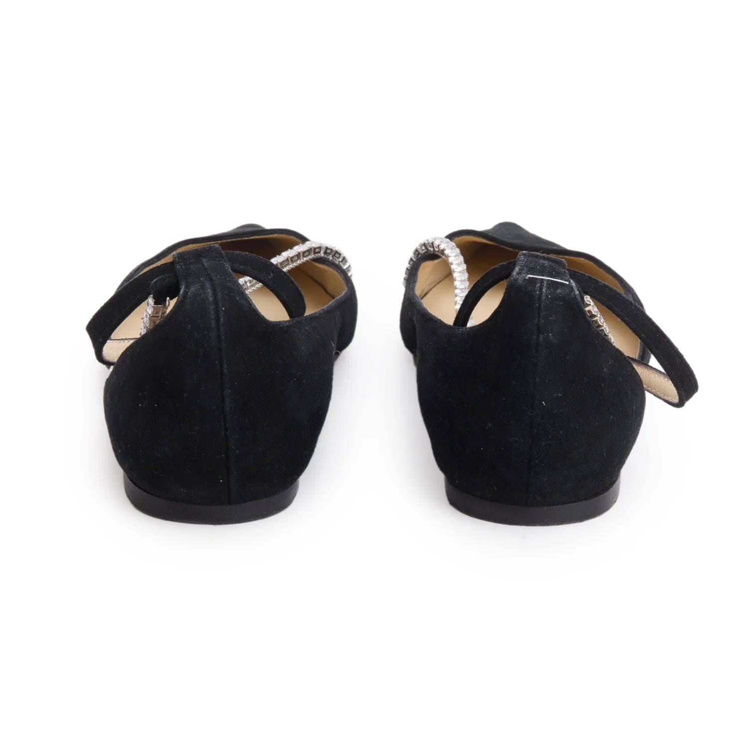 Jimmy Choo Black Suede Crystal Embellished Trude Flat, Size 38