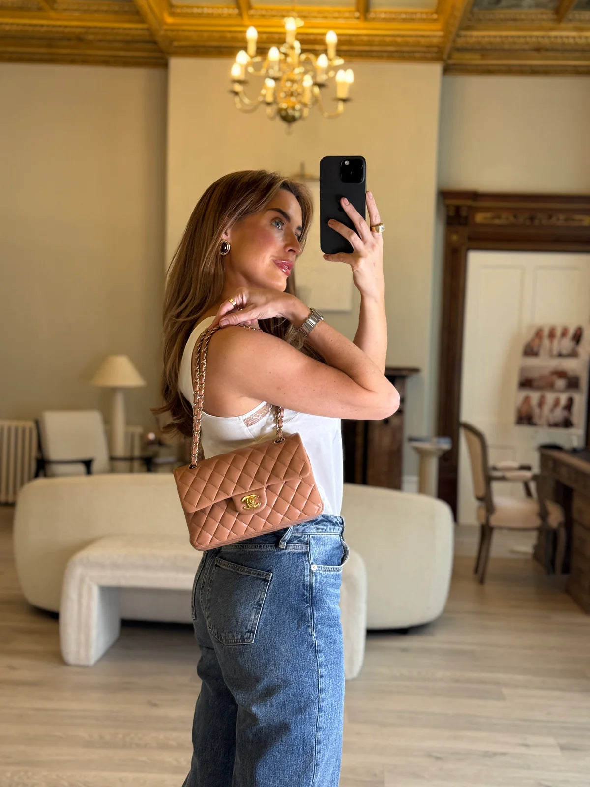 CHANEL SMALL CLASSIC DOUBLE FLAP IN BROWN LAMBSKIN LEATHER WITH GHW