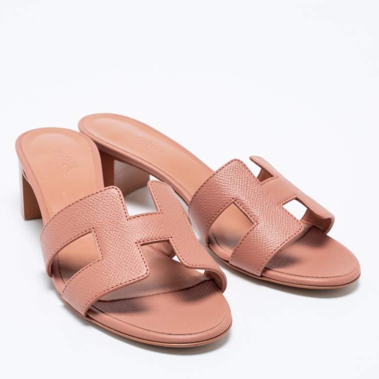 Hermès Pink Leather Oasis Sandals Size 36
