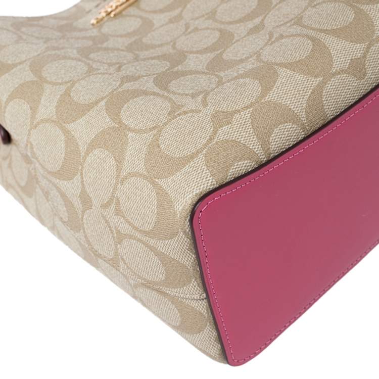 Coach Beige/Pink Signature Coated Canvas and Leather Small Town Bucket Bag