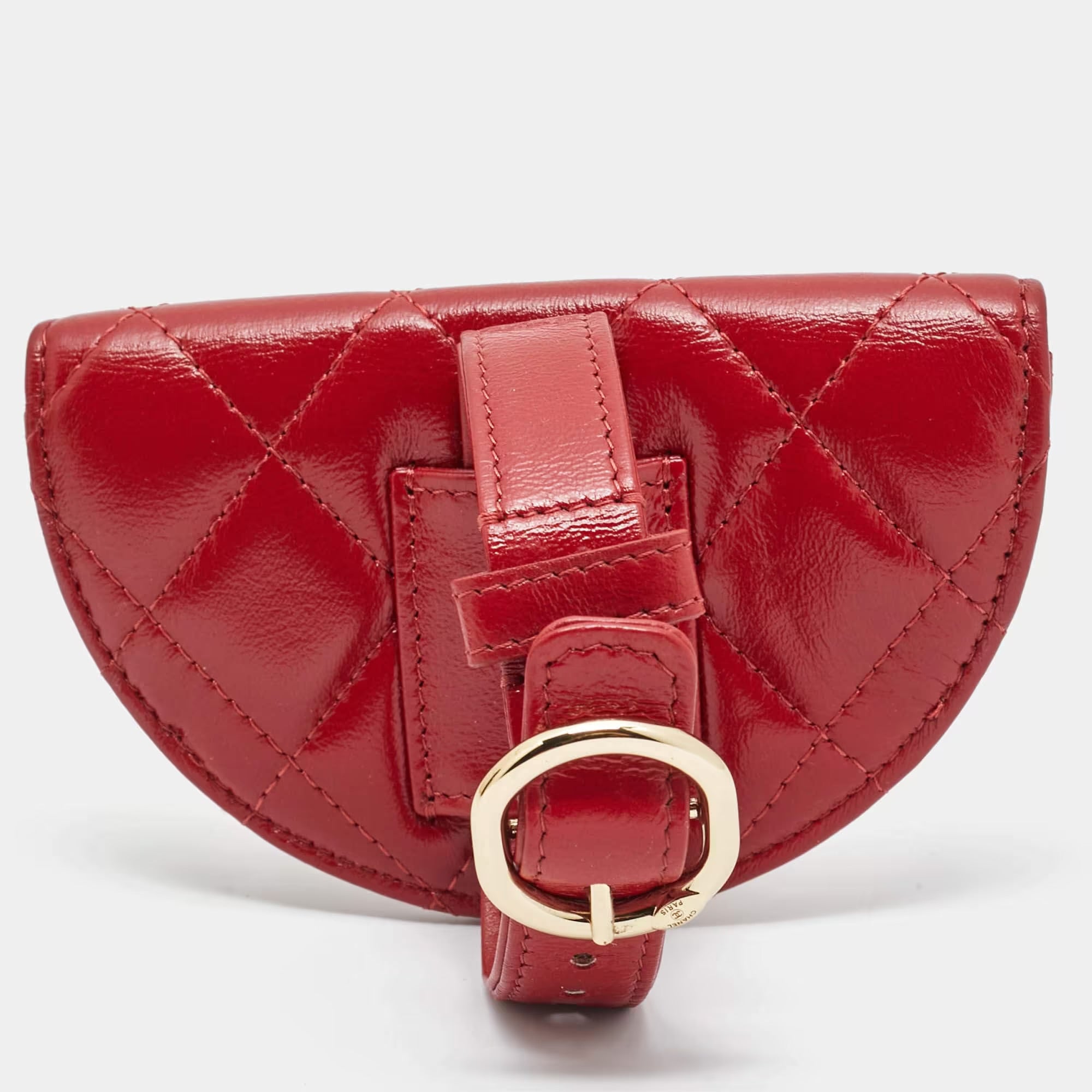 Chanel Red Quilted Leather CC Flap Wrist Coin Purse