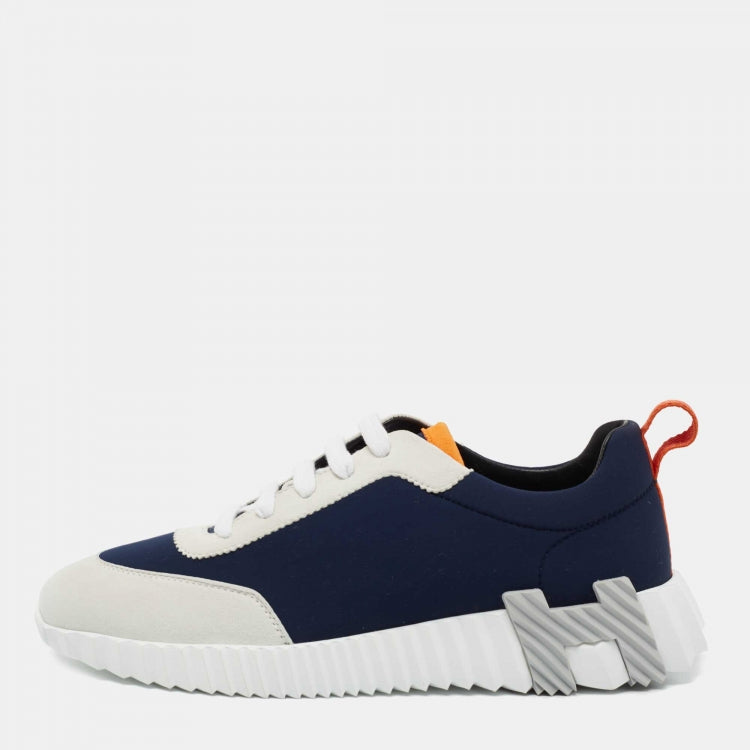 Hermès Navy Blue/Grey Suede and Nylon Boucning Sneakers Size 39