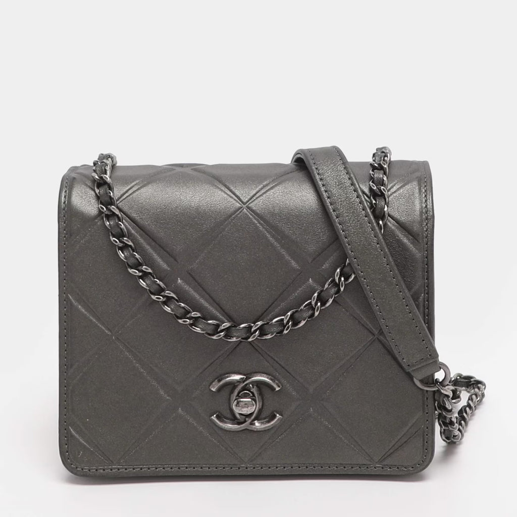 Chanel Propeller Mini Metallic Grey Leather Flap Bag