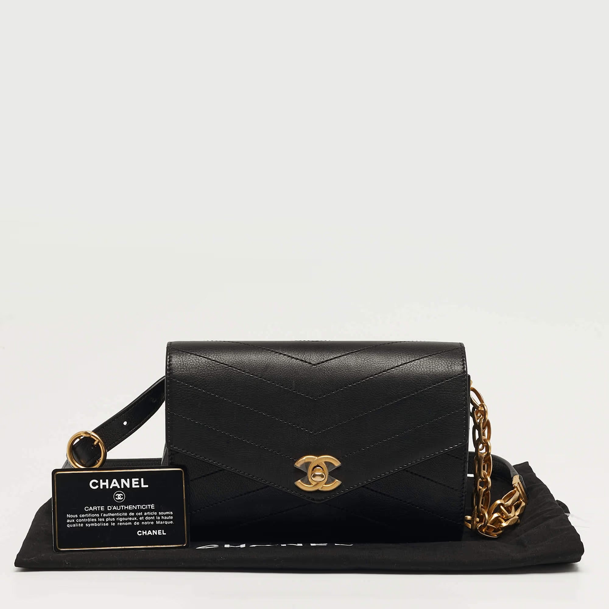 Chanel Coco Black Chevron Leather Waist Belt Bag