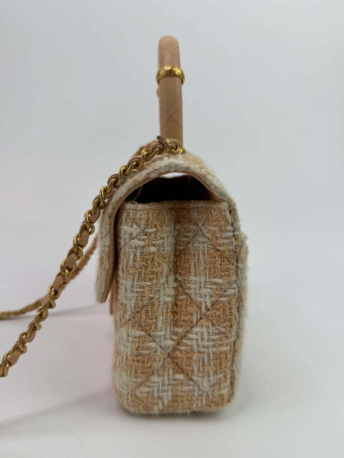 CHANEL MINI SQUARE FLAP WITH TOP HANDLE ANTIQUE GOLD HARDWARE