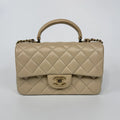 CHANEL MINI RECTANGLE TOP HANDLE IN ECRU LAMBSKIN LEATHER WITH GHW