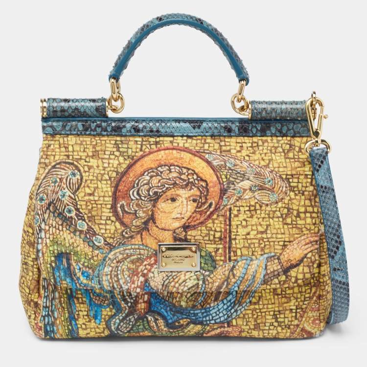 Dolce & Gabbana Multicolor Fabric and Snakeskin Ancient Opulence Printed Medium Miss Sicily Bag