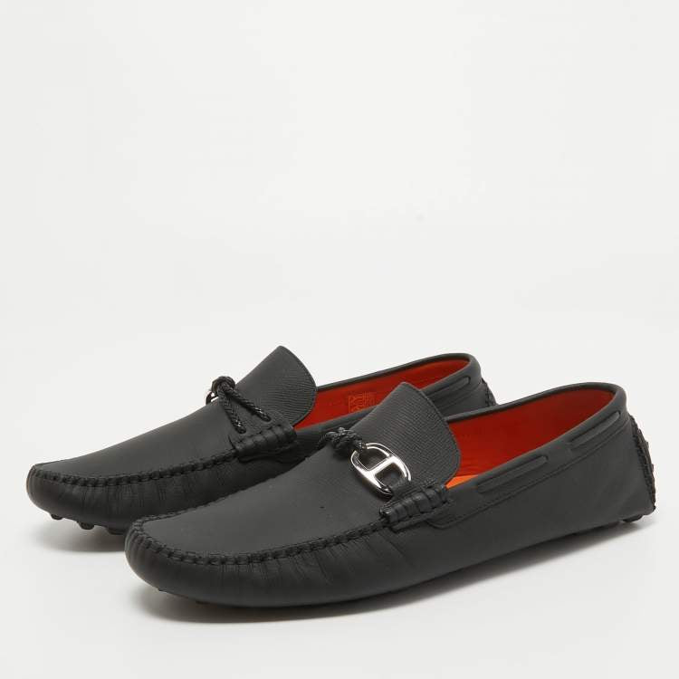 Hermes Black Leather Alessandro Slip On Loafers Size 44