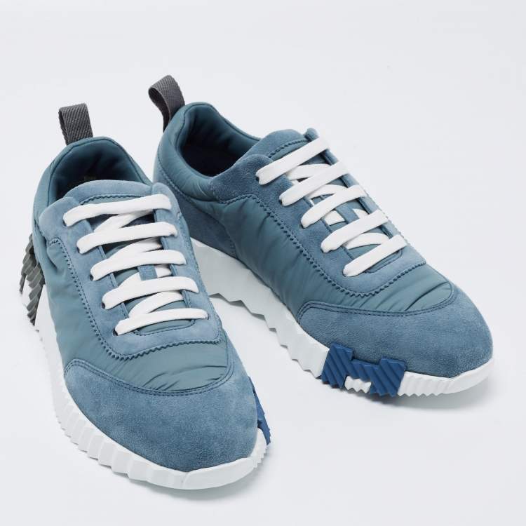 Hermes Blue Neoprene and Suede Bouncing Sneakers Size 37