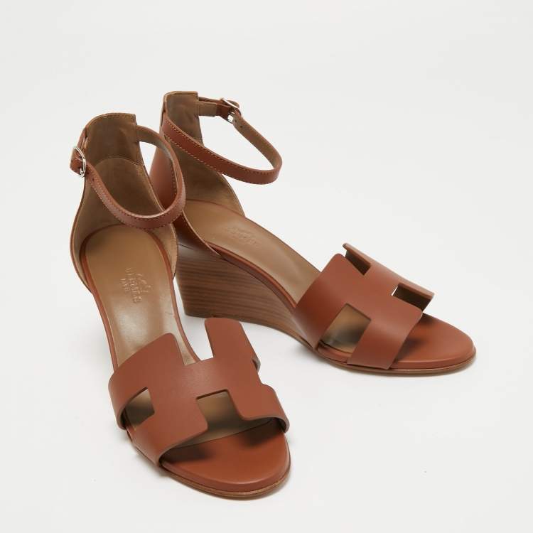 Hermes Brown Leather Legend Ankle Strap Sandals Size 38.5