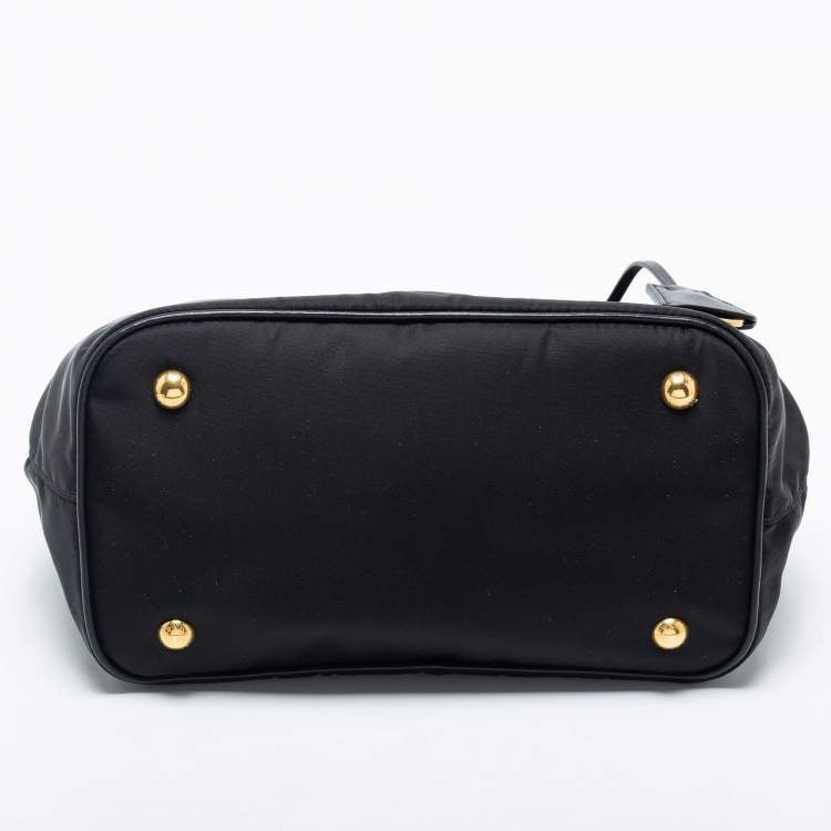 Prada Black Leather And Tessuto Tote