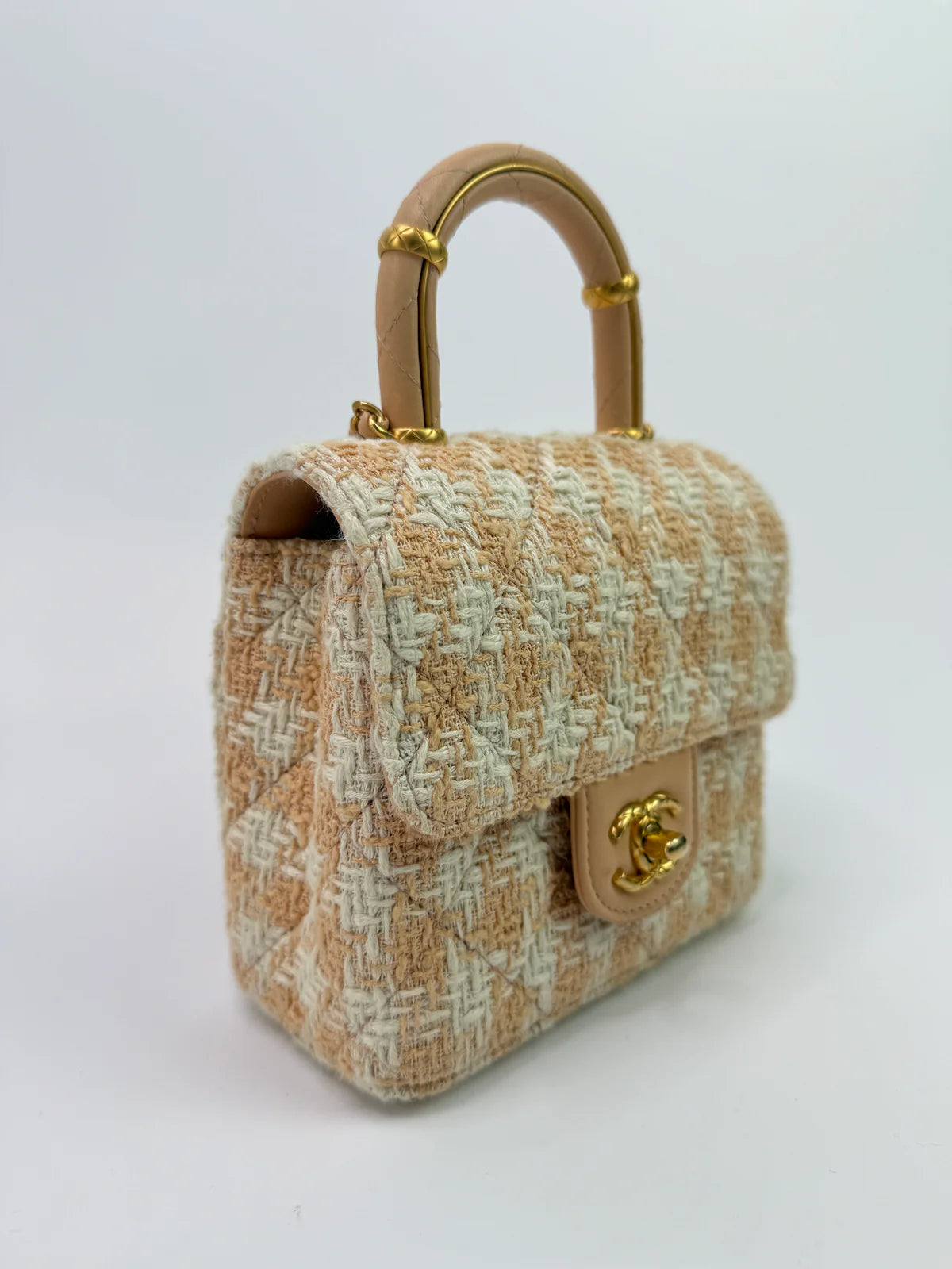 CHANEL MINI SQUARE FLAP WITH TOP HANDLE ANTIQUE GOLD HARDWARE