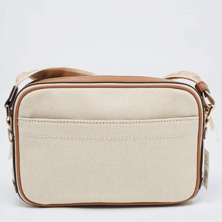 Michael Kors Beige/Tan Canvas And Leather Maeve Crossbody Bag
