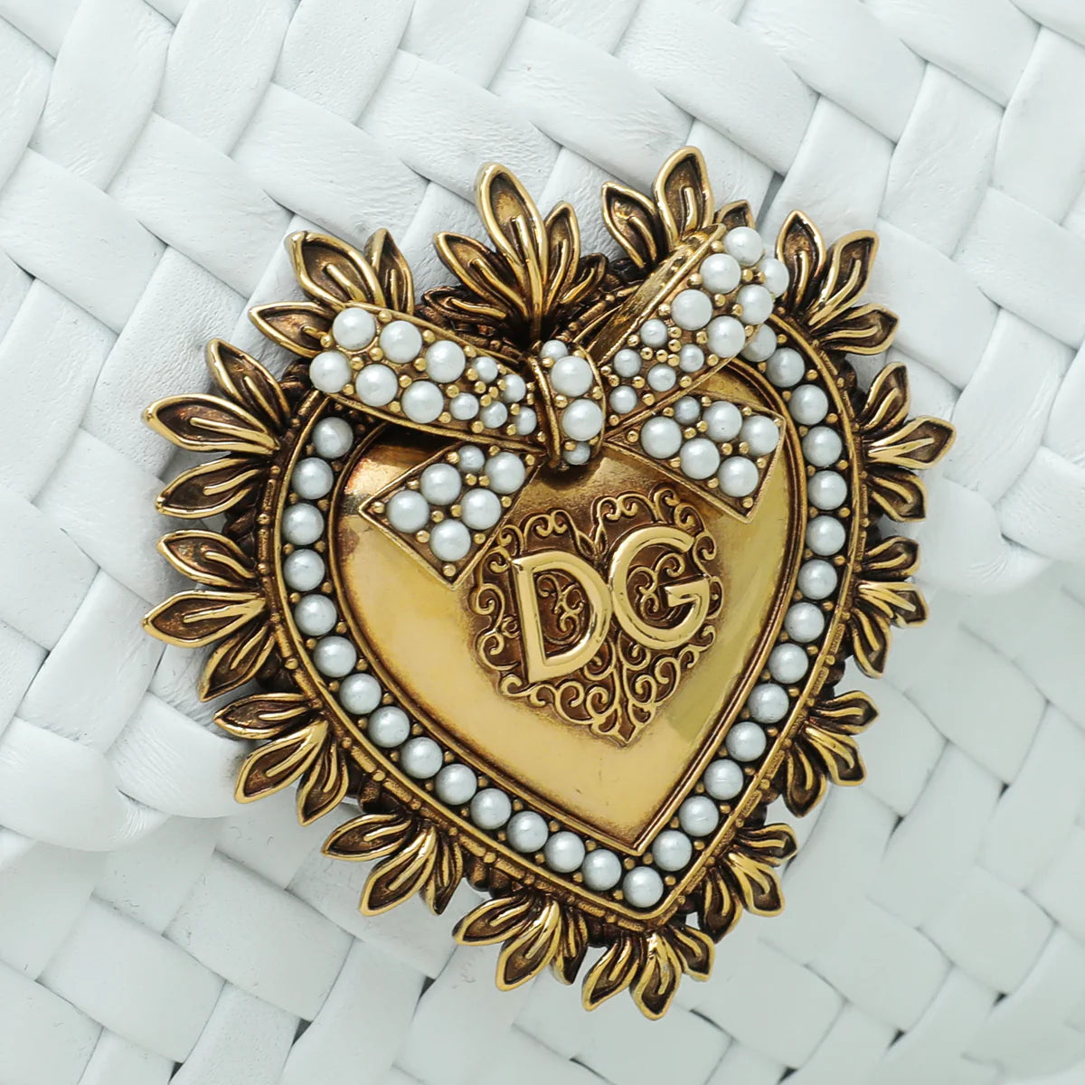 Dolce & Gabbana White Woven Devotion Small Chain Bag