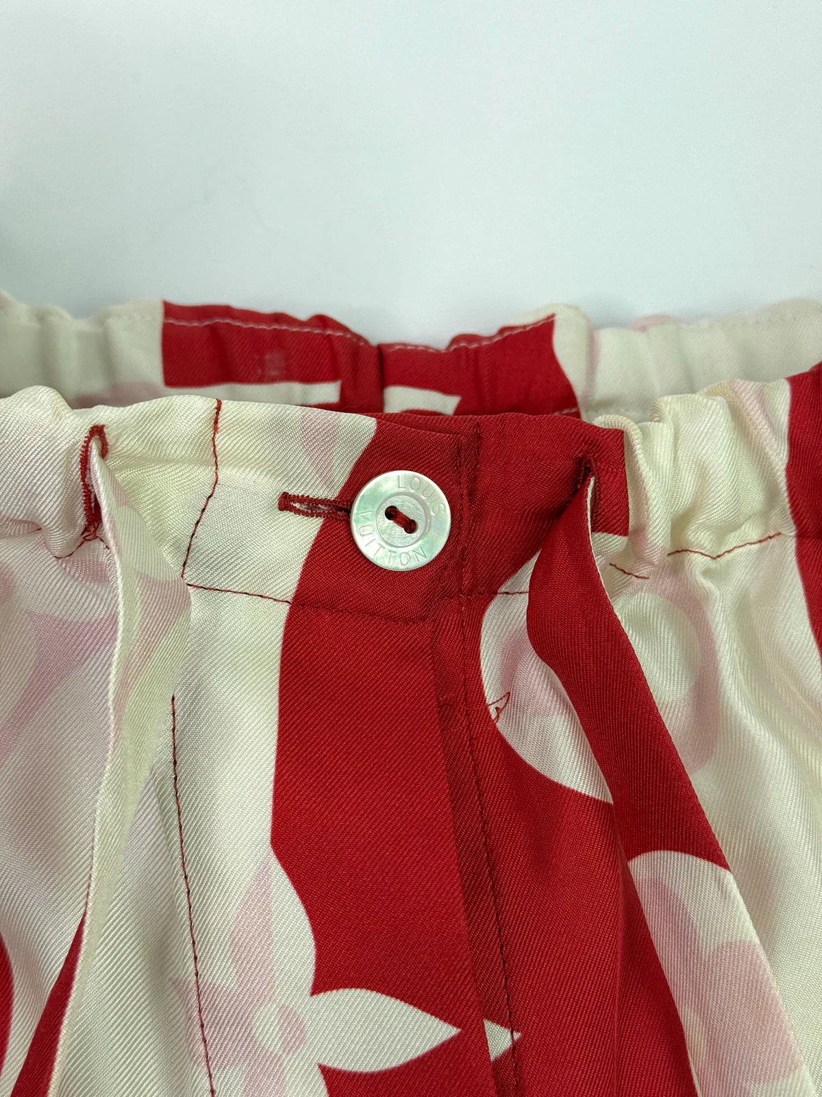 LOUIS VUITTON RED MONOGRAM SILK TWILL TROUSERS ( SIZE 38/10)