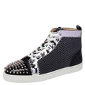 Christian Louboutin Black/Silver Leather And Woven Fabric Spikes Orlato Flat Sneakers Size 44.5