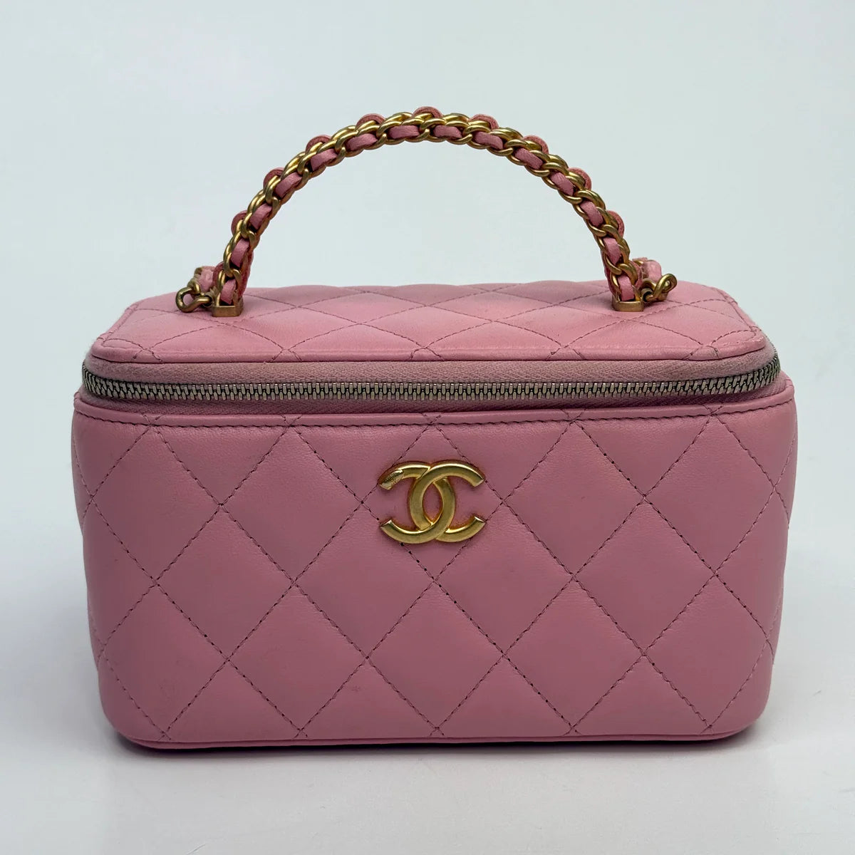 CHANEL VANITY RECTANGULAR WITH TOP HANDLE PINK LAMBSKIN GHW