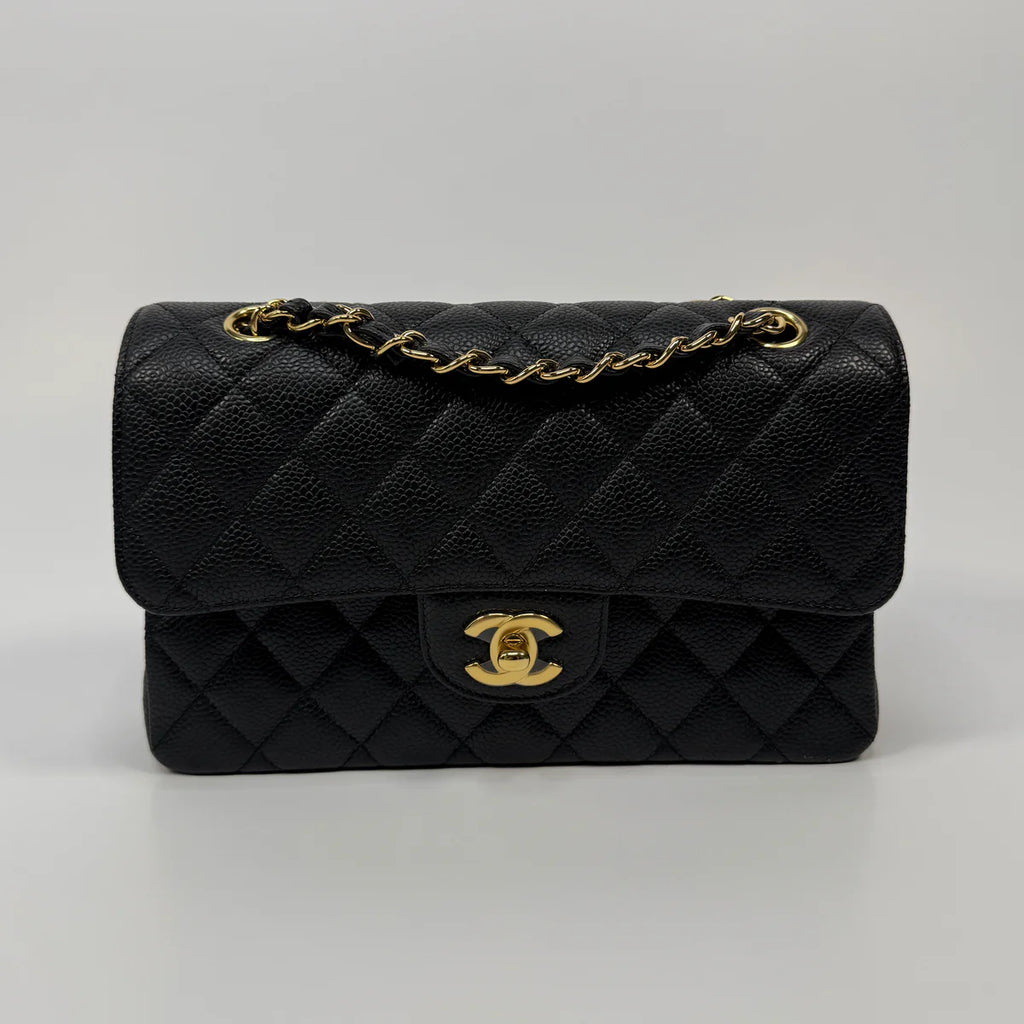 CHANEL SMALL CLASSIC DOUBLE FLAP IN BLACK CAVIAR LEATHER WITH GHW