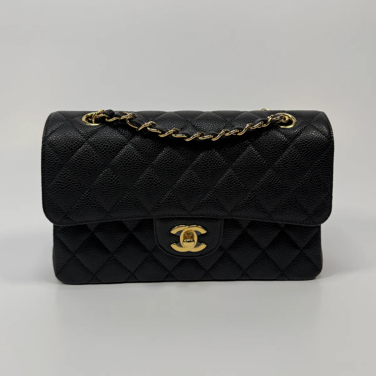 CHANEL SMALL CLASSIC DOUBLE FLAP IN BLACK CAVIAR LEATHER WITH GHW