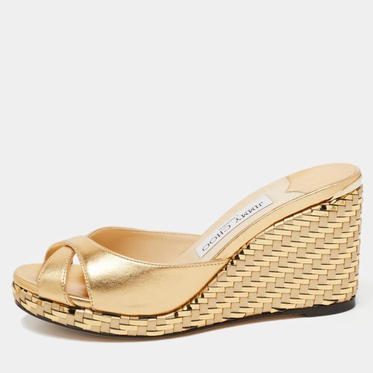 Jimmy Choo Metallic Gold Leather Prima Sandals Size 36