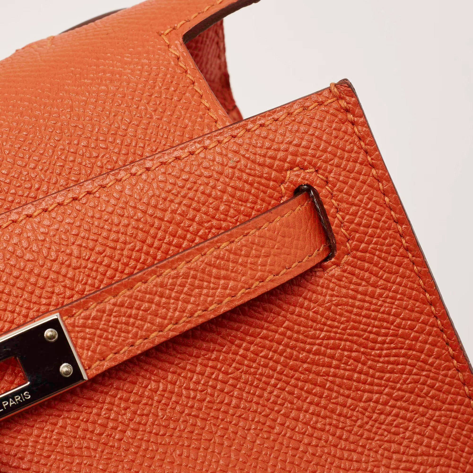 Hermes Kelly Palladium Finish Orange Poppy Epsom Leather Pochette