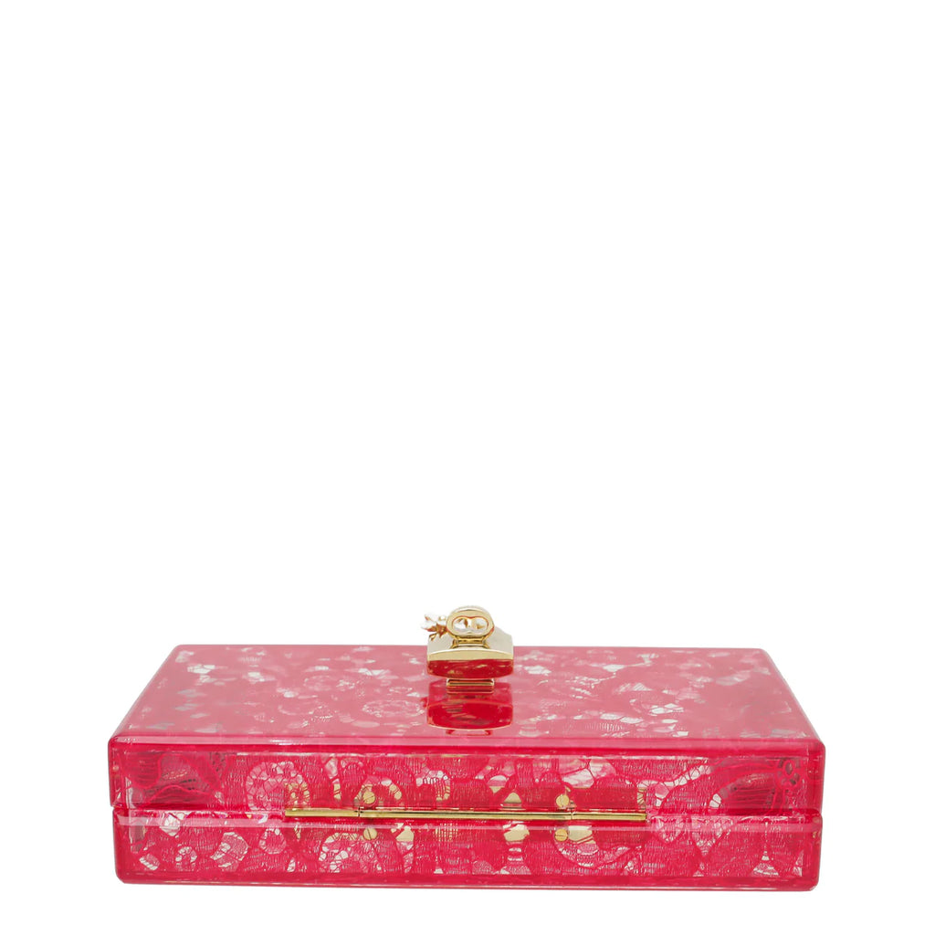 Dolce & Gabbana Red Plexiglass and Lace Box Pocket Clutch