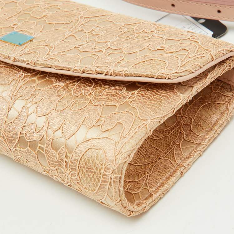 Dolce & Gabbana Beige Lace and Satin Sicily Flap Clutch