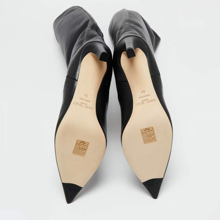 Jimmy Choo Black Leather Over Knee Length Boots Size 38